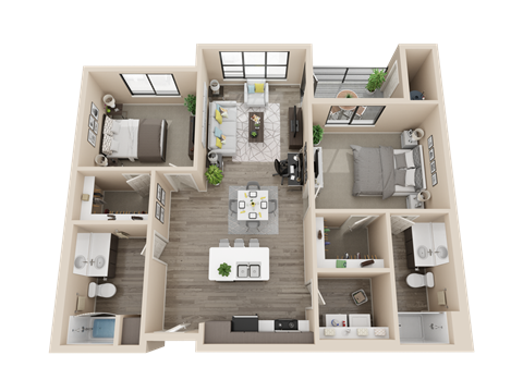 2 bedroom 2 bathroom 740 sq ft floor plan image at V on Broadway